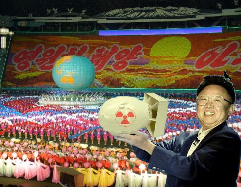 Kim Jong il demonstrates the threatened nuclear explosion via mass gymnastics